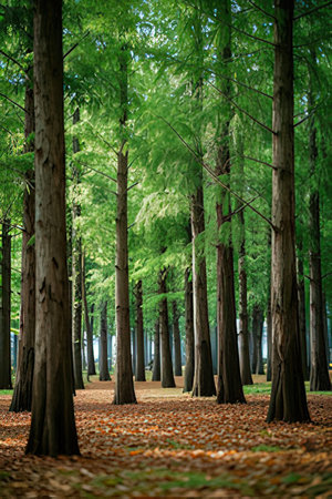 Trees in the park at autumn time. Beautiful nature background.の素材