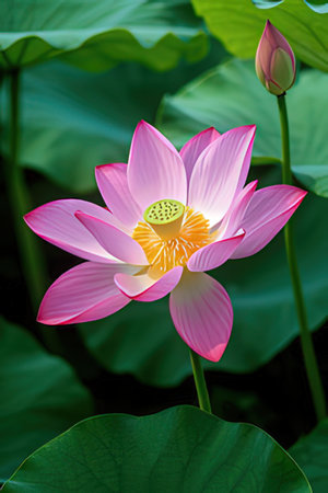 Lotus flower and Lotus flower plants in the pond. The beauty of the lotus flower.の素材