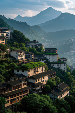 Beautiful view of the city of Sapa, Lao Cai Province, Vietnamの素材