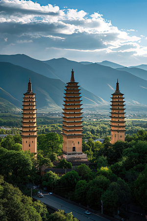 The Three Pagodas of Xian, Shaanxi Province, Chinaの素材