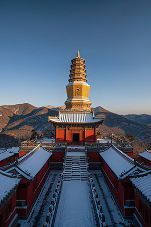 Giant Wild Goose Pagoda in Winter, Daocheng, Sichuan Province, Chinaのeditorial素材