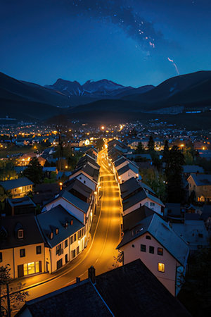 Night view of the city of Innsbruck, Austria.の素材