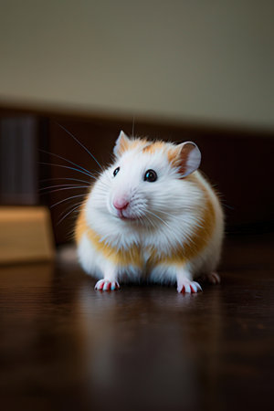 Hamster on the floor. Hamster on a wooden floor.の素材