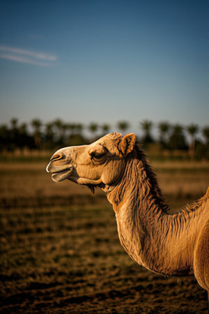 Portrait of a camel in the middle of the desertの素材