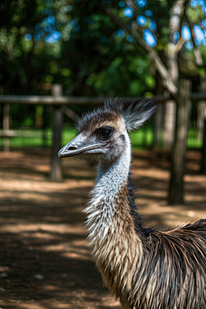 Portrait of an emu on a sunny day in the zooの素材