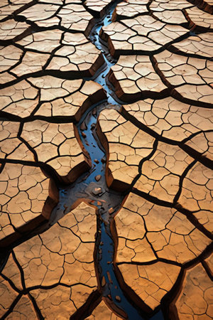 Dry land with cracked ground texture background. Global warming concept.の素材