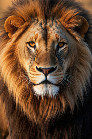 Portrait of a male lion in the Okavango Delta, Botswana.の素材