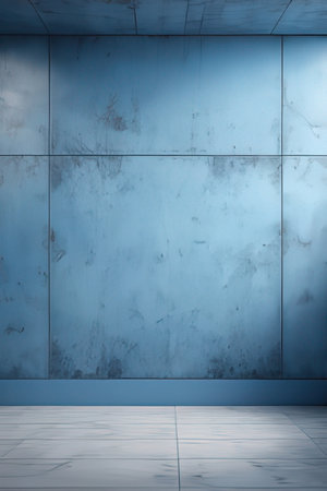 Blue grunge wall and floor. 3d rendering, 3d illustrationの素材