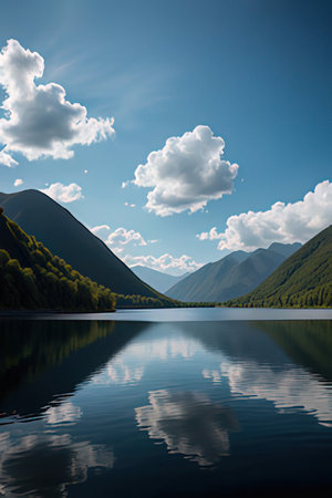 Mountain lake with reflection of clouds and sky. Landscape.の素材