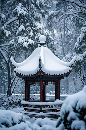Gazebo in the park in winter. Winter landscape.の素材