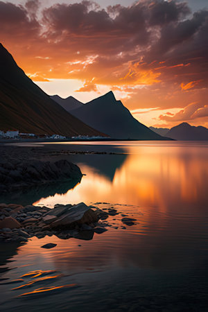 Sunset at Lofoten islands, Norway. Long exposure.の素材