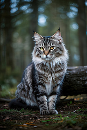 beautiful long-haired cat of siberian breed in the forestの素材