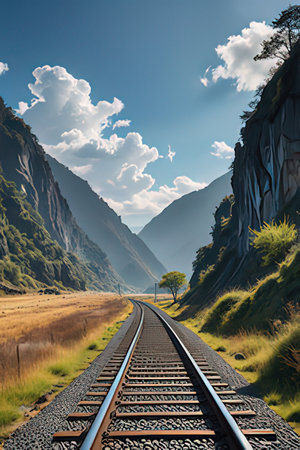 Railway in the mountains. 3d illustration. Nature composition.の素材