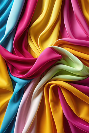 3d render of colorful satin drapery fabric background.の素材