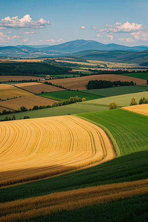 Beautiful summer landscape with fields and blue sky. Ukraine, Europe.の素材