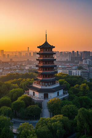 Giant Wild Goose Pagoda at sunset in Beijing, China.の素材