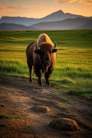 Bison in Yellowstone National Park, Wyoming, United States of Americaの素材