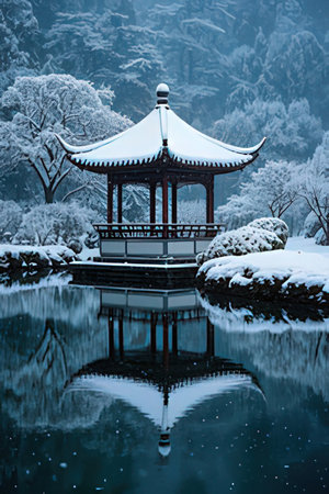 Pavilion in the snowの素材