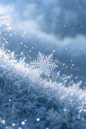 Winter background with snowflakes and bokeh. Winter landscape.の素材
