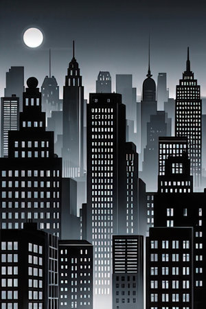Silhouette of modern city with skyscrapers. Vector illustration.の素材
