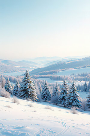 Beautiful winter landscape with snowy fir trees. Carpathian, Ukraineの素材
