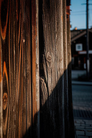 Wooden fence in a small village in Sweden. Selective focus.の素材