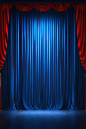 Movie or theater curtain with red and blue curtains. Vector illustration.の素材