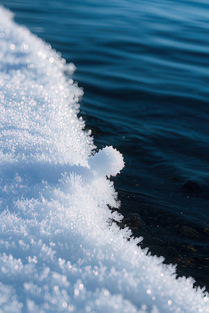 Close-up of ice crystals on the surface of the lake.の素材