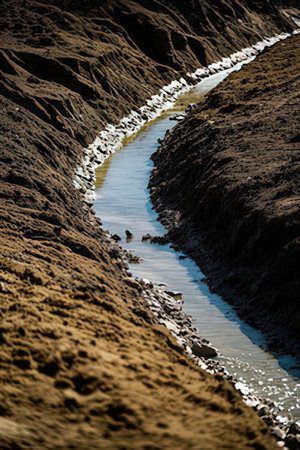Landscape of a river in the mountains. Iceland. Toned.の素材