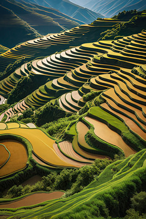 Terraced rice field in Yuanyang County, Yunnan Province, China.の素材