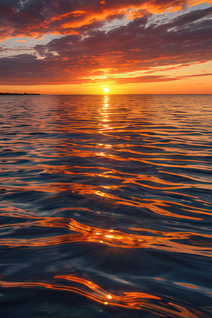 Beautiful sunset over the sea. Sunset over the sea. The sun is reflected in the water.の素材