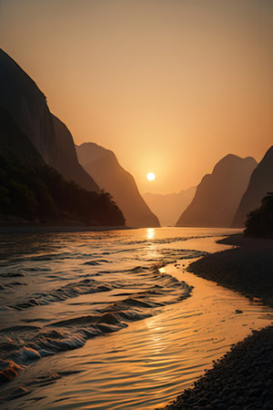 Sunset in the Valley of the Gods, Guilin, Chinaの素材