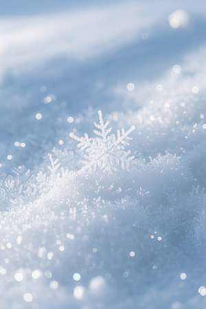 Snowflakes on the snow. Winter background. Christmas background.の素材