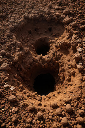Close up of a hole in the ground with a hole in itの素材