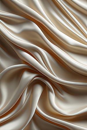 Closeup of rippled golden silk fabric. 3d renderの素材