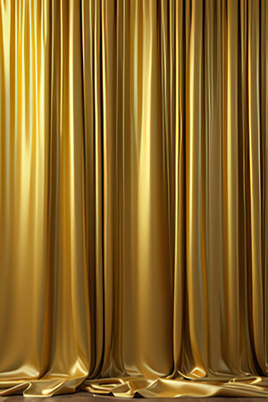 Golden curtain with drapery. 3d rendering. Computer digital drawing.の素材