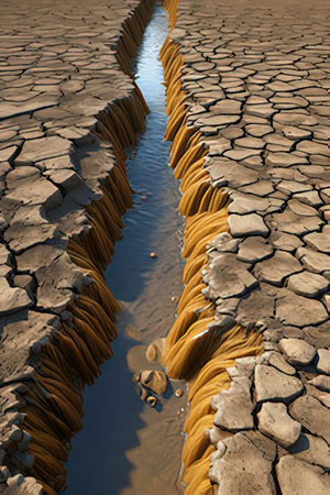 Dry land with cracks. Global warming concept. 3d renderの素材