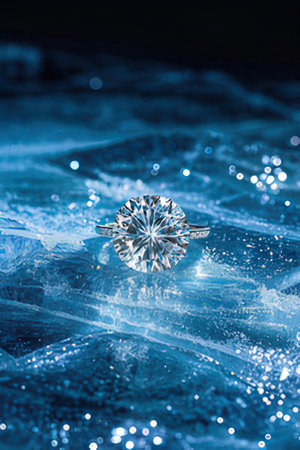Jewelry on ice, close-up, selective focus.の素材