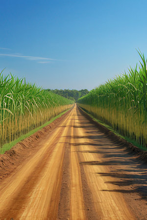 Sugar cane field with blue sky background,Sugar cane farmの素材
