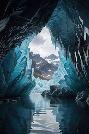 Icebergs in the arctic landscape. 3D illustration.の素材