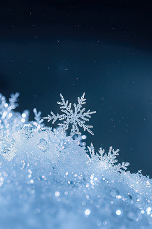 snowflakes on a background of blue sky close-upの素材