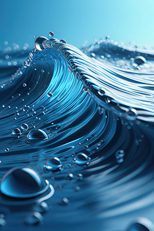 Water drops on a blue background. 3d rendering, 3d illustration.の素材