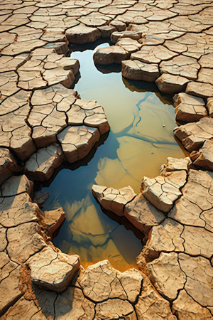 Dry soil cracked by drought. Global warming and climate change conceptの素材
