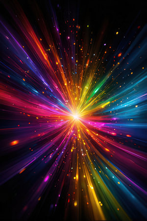 abstract colorful background with radial rays and bokeh effect.の素材