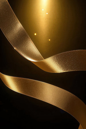 golden ribbons on a black background, place for your textの素材