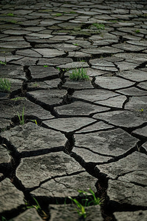Dry cracked ground texture background. Global warming and climate change conceptの素材