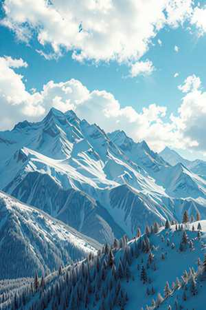 Snowy mountains in the Alps in winter.の素材