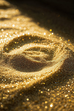 Abstract background of golden sand with bokeh and sun light.の素材