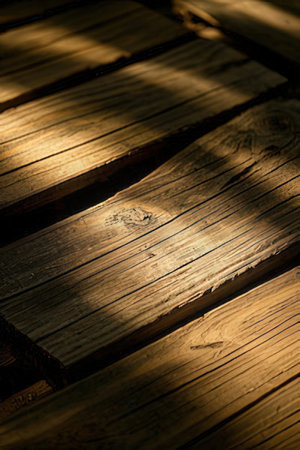Wooden plank floor in the sunset light. Abstract background and texture for design.の素材
