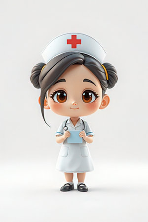 Cute Cartoon Nurse Character on white backgroundの素材